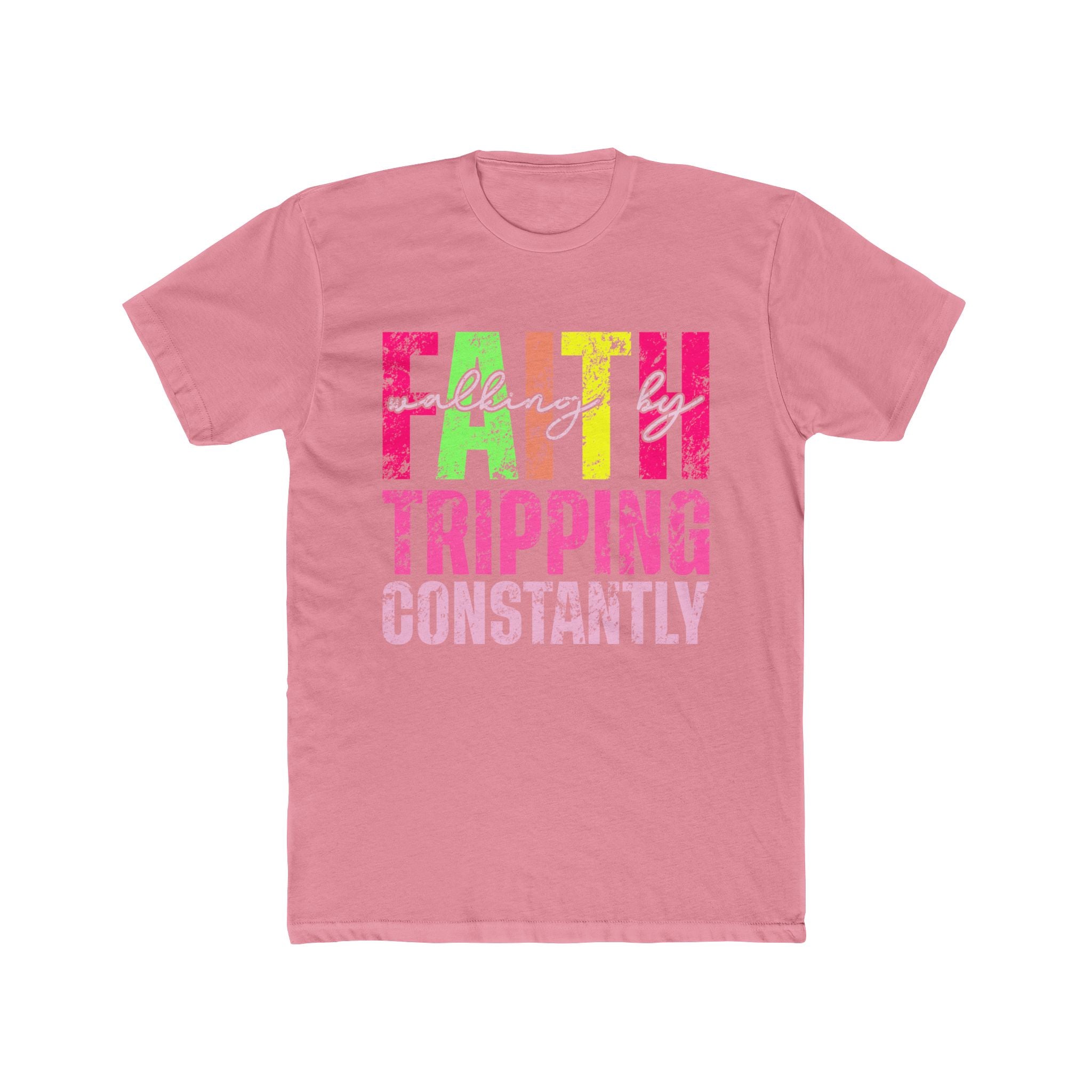 Christian Tee - Funny Bright Colorful Walking by Faith Unisex Cotton Crew Tee