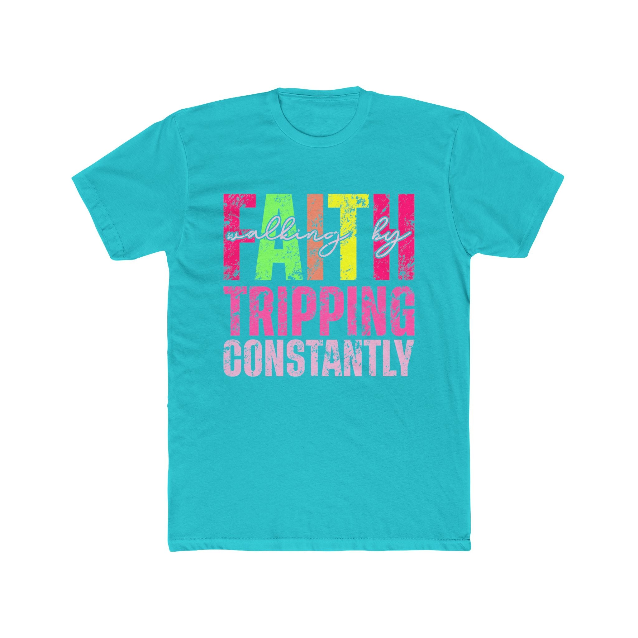 Christian Tee - Funny Bright Colorful Walking by Faith Unisex Cotton Crew Tee