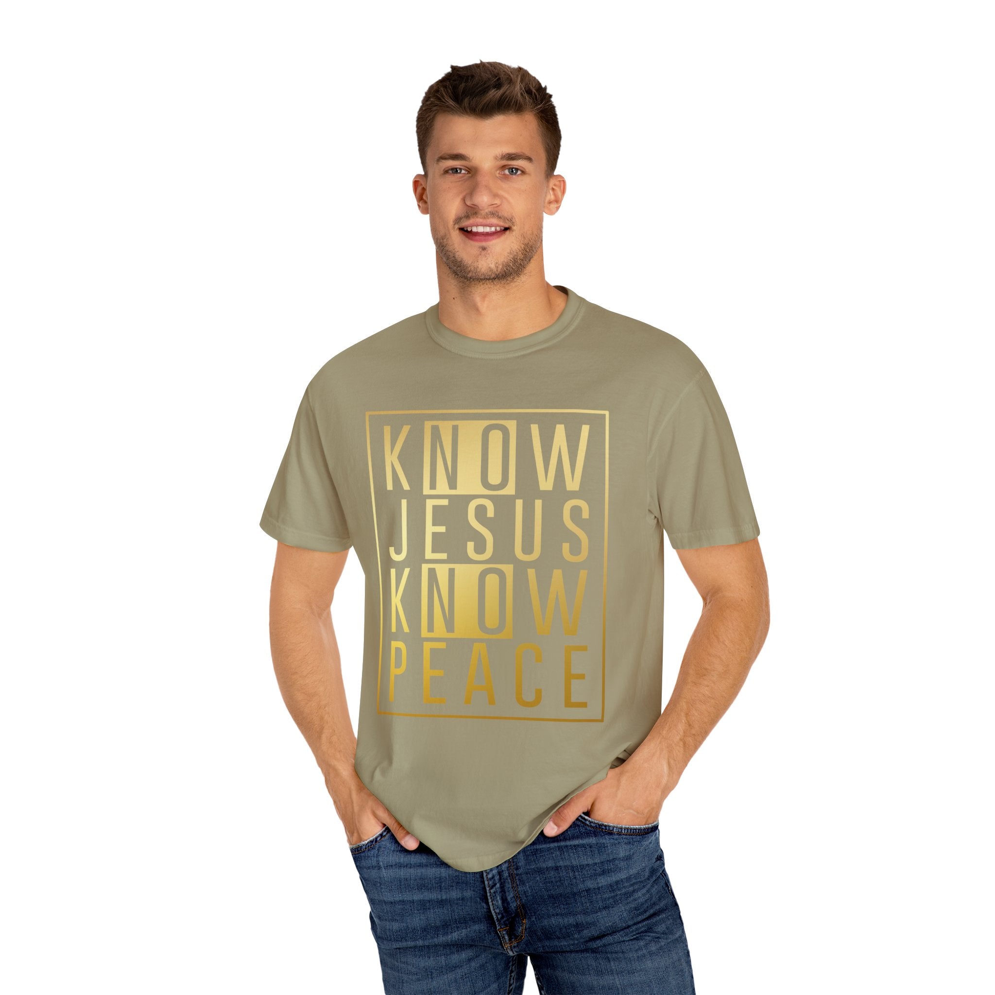 Know Jesus, Know Peace Unisex Garment-Dyed T-shirt | Inspirational Apparel for Faith, Church Events, Gifts, Casual Wear, Summer Outfits