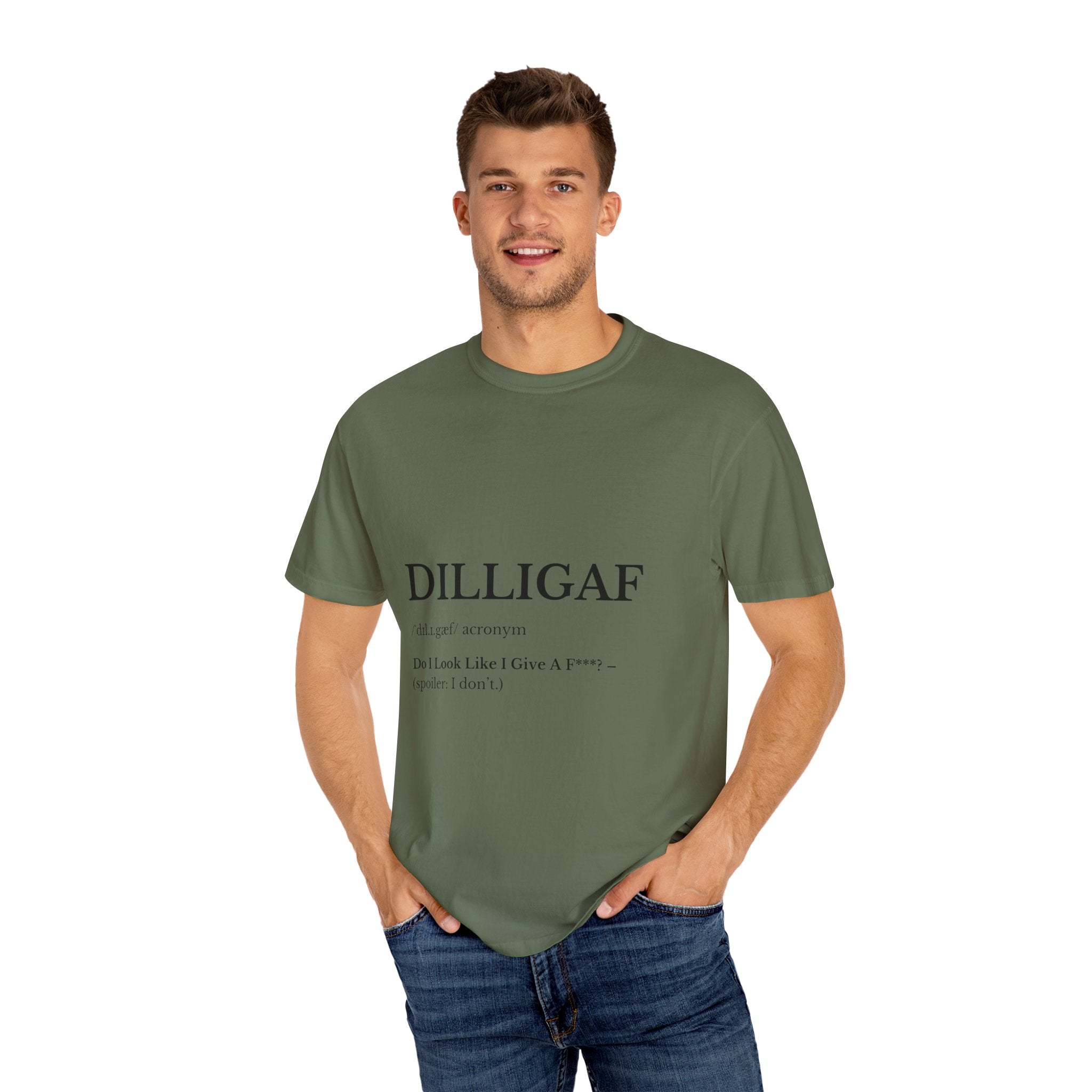 DILLIGAF Unisex Garment-Dyed T-Shirt, Casual Cool Tee, Unique Gift, Everyday Wear, Relaxed Vibe, Humor Shirt