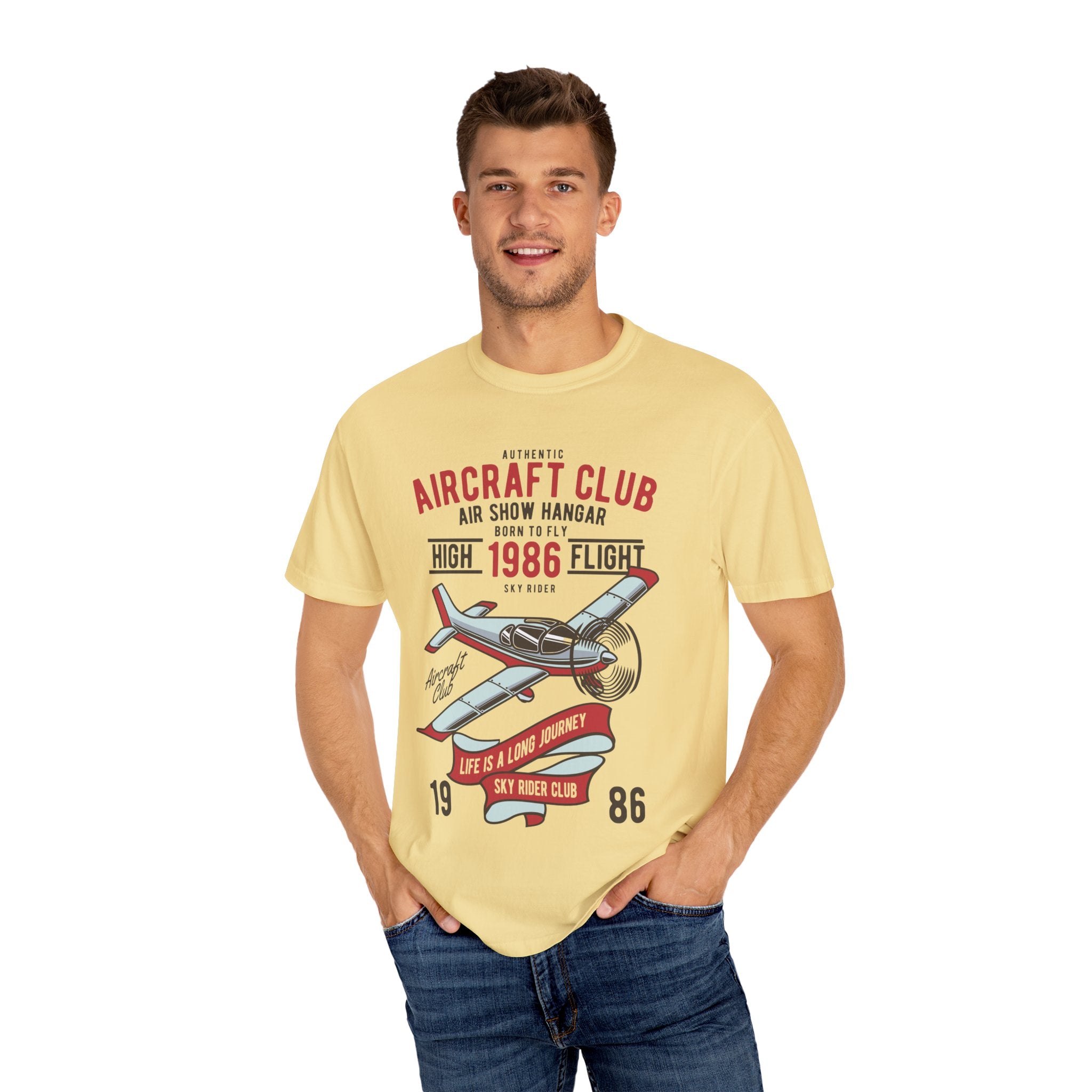 Vintage Aircraft Club T-Shirt | Unisex Garment-Dyed Tee, Aviation Lover Gift, Retro Airplane Shirt, Sky Rider Apparel, Air Show Fashion