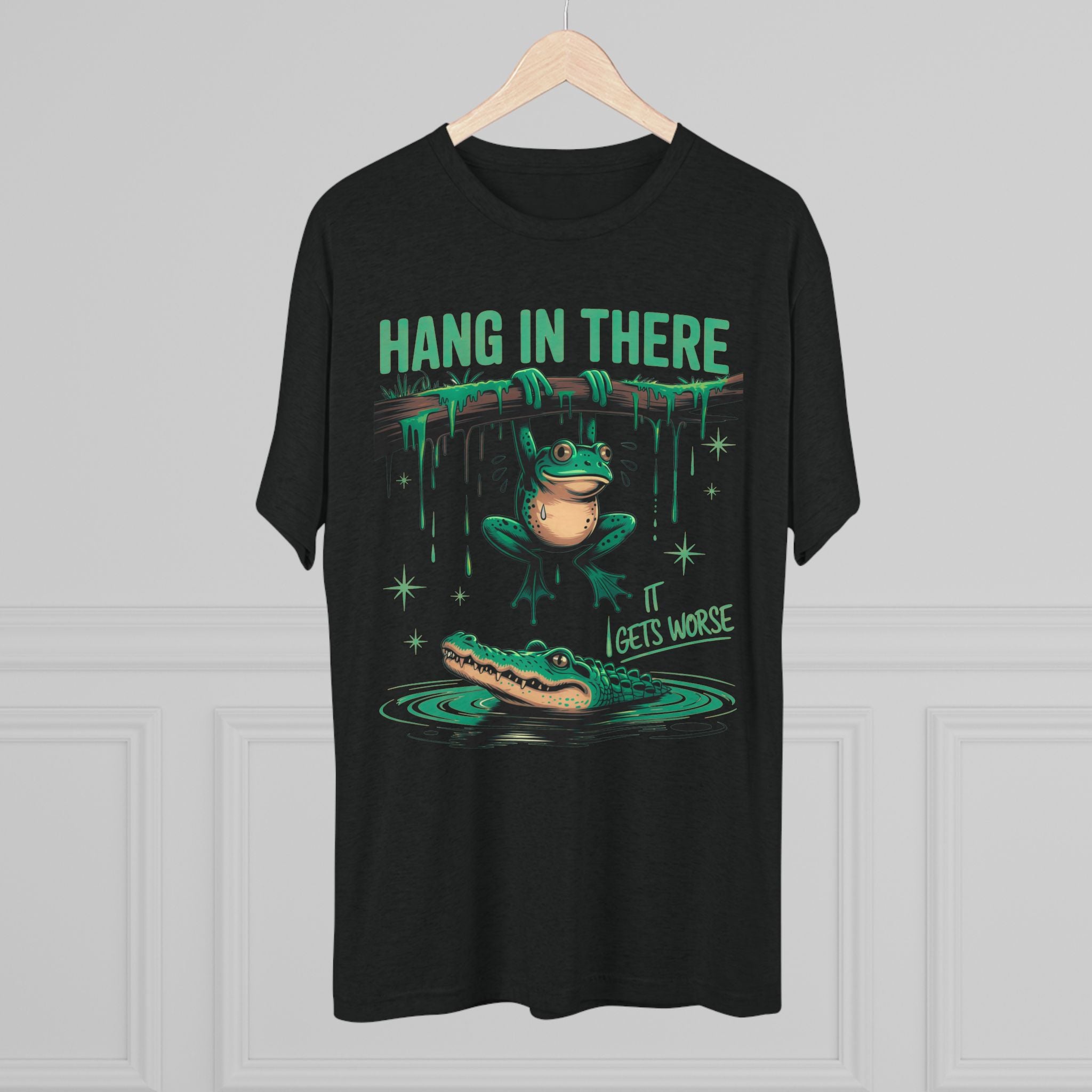 Hang In There Frog Unisex Tri-Blend Crew Tee, Funny Tee, Gift for Frog Lovers, Relaxed Fit T-Shirt