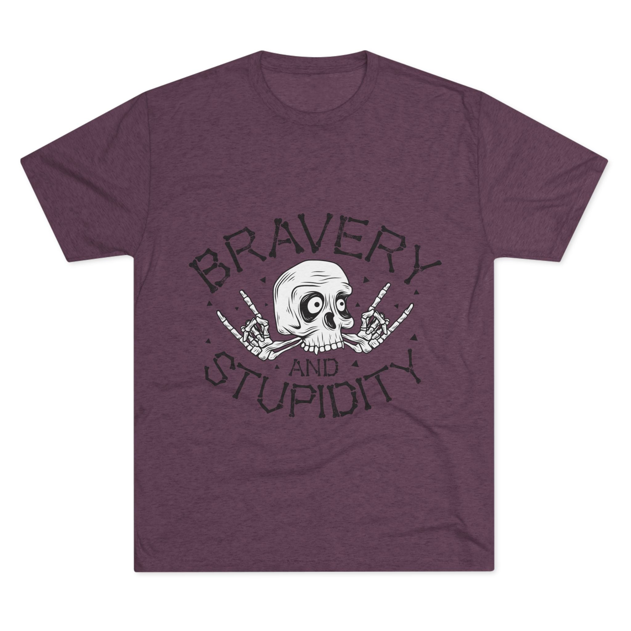 Skull Graphic Crew Tee - Bravery and Stupidity, Unisex T-Shirt, Casual Wear, Gift for Rebels, Halloween Apparel