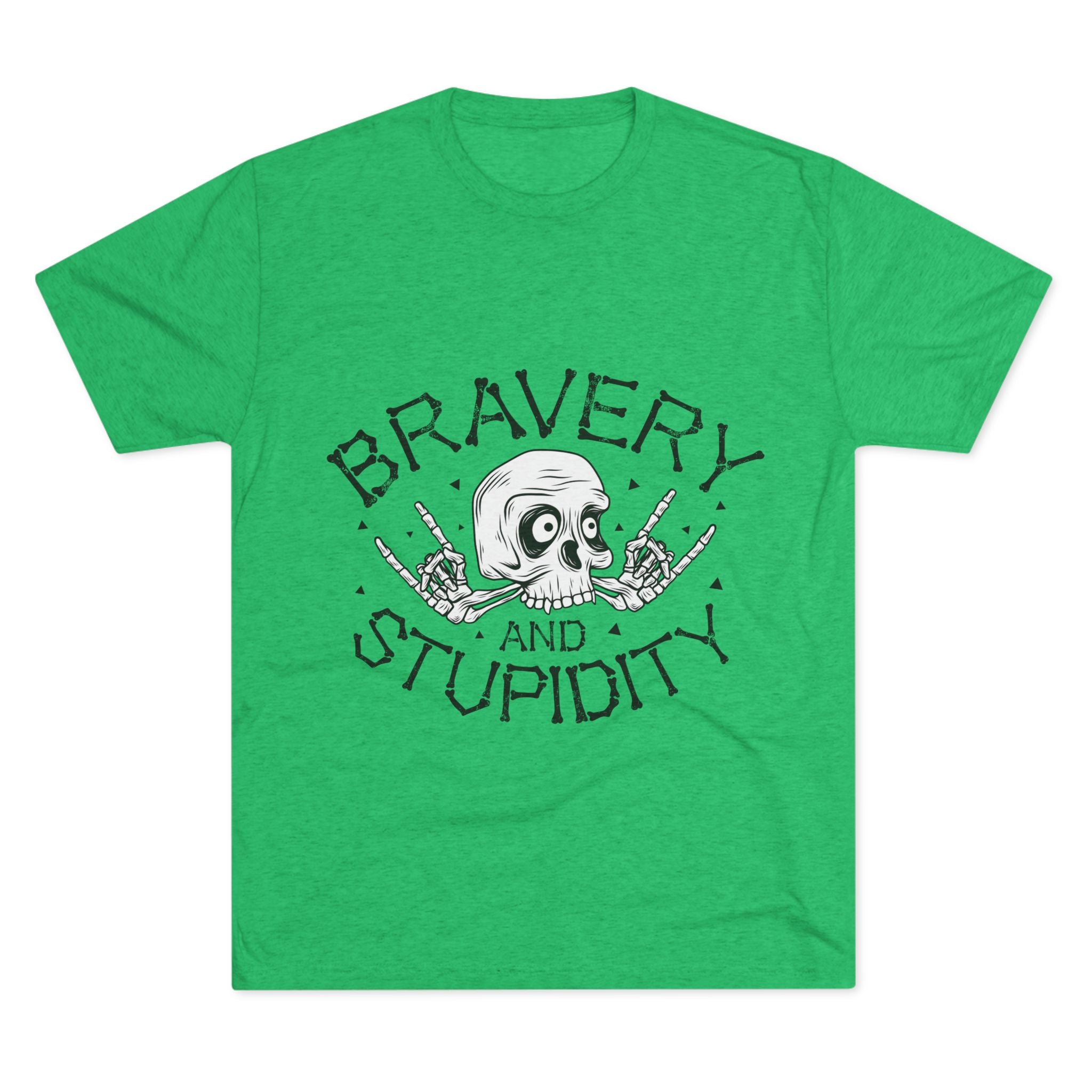 Skull Graphic Crew Tee - Bravery and Stupidity, Unisex T-Shirt, Casual Wear, Gift for Rebels, Halloween Apparel