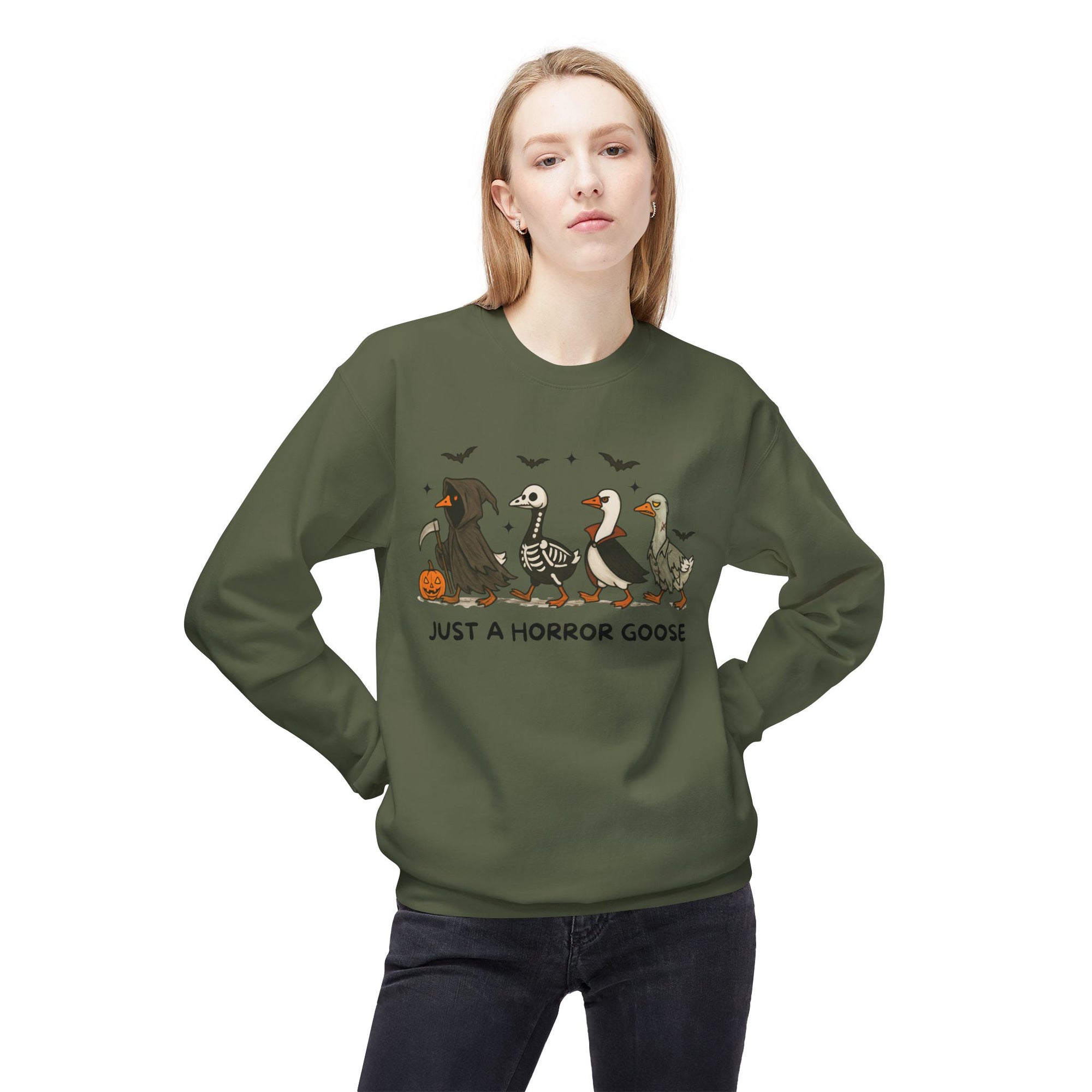 Horror Goose Sweatshirt, Funny Halloween Crewneck, Unisex Fleece Sweatshirt, Cozy Gift for Goose Lovers, Spooky Fall Apparel
