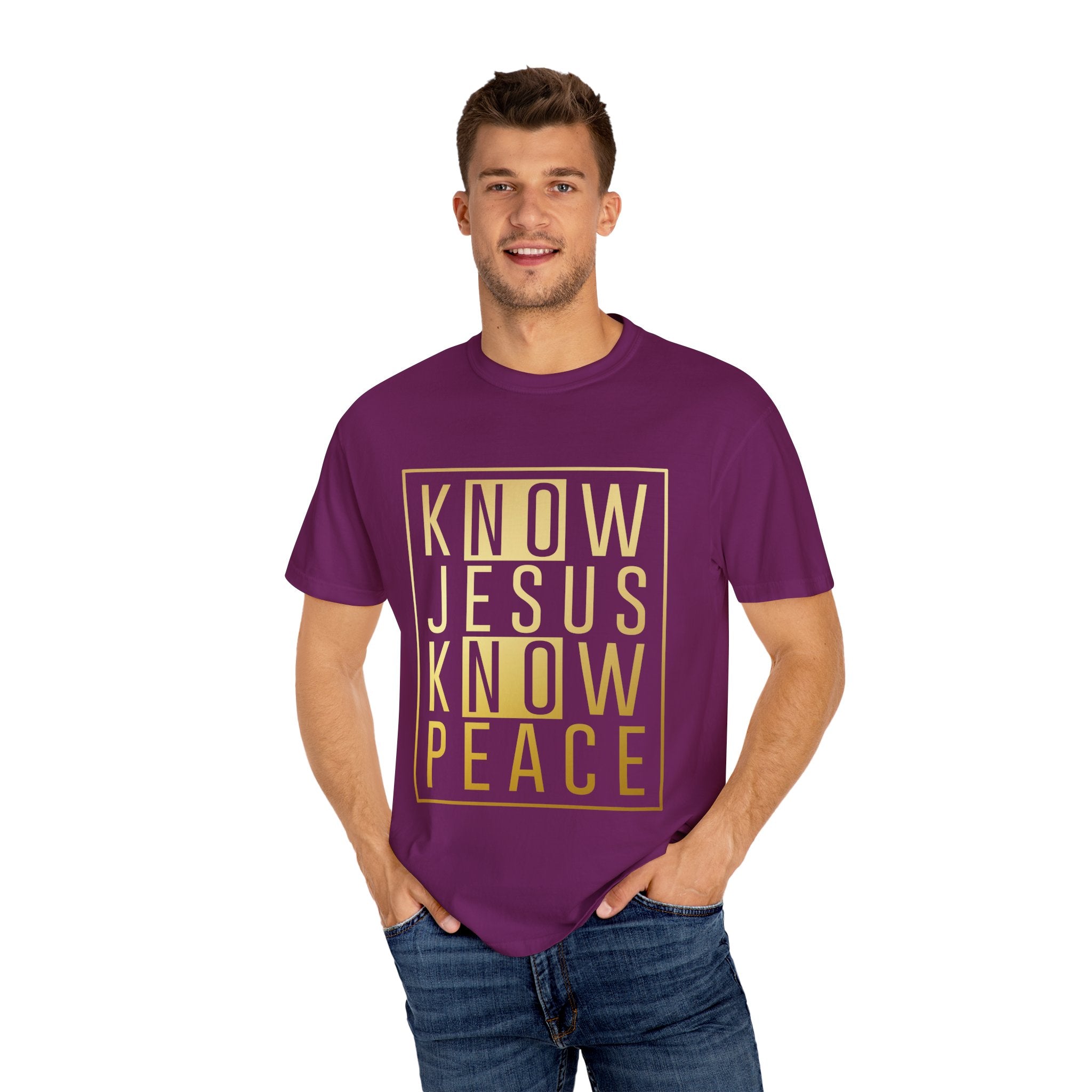 Know Jesus, Know Peace Unisex Garment-Dyed T-shirt | Inspirational Apparel for Faith, Church Events, Gifts, Casual Wear, Summer Outfits