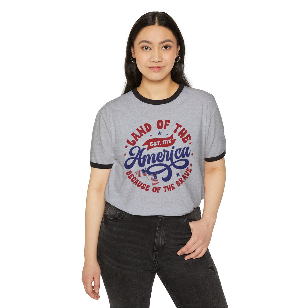 Ringer T-Shirt Land of the Free Because of the Brave