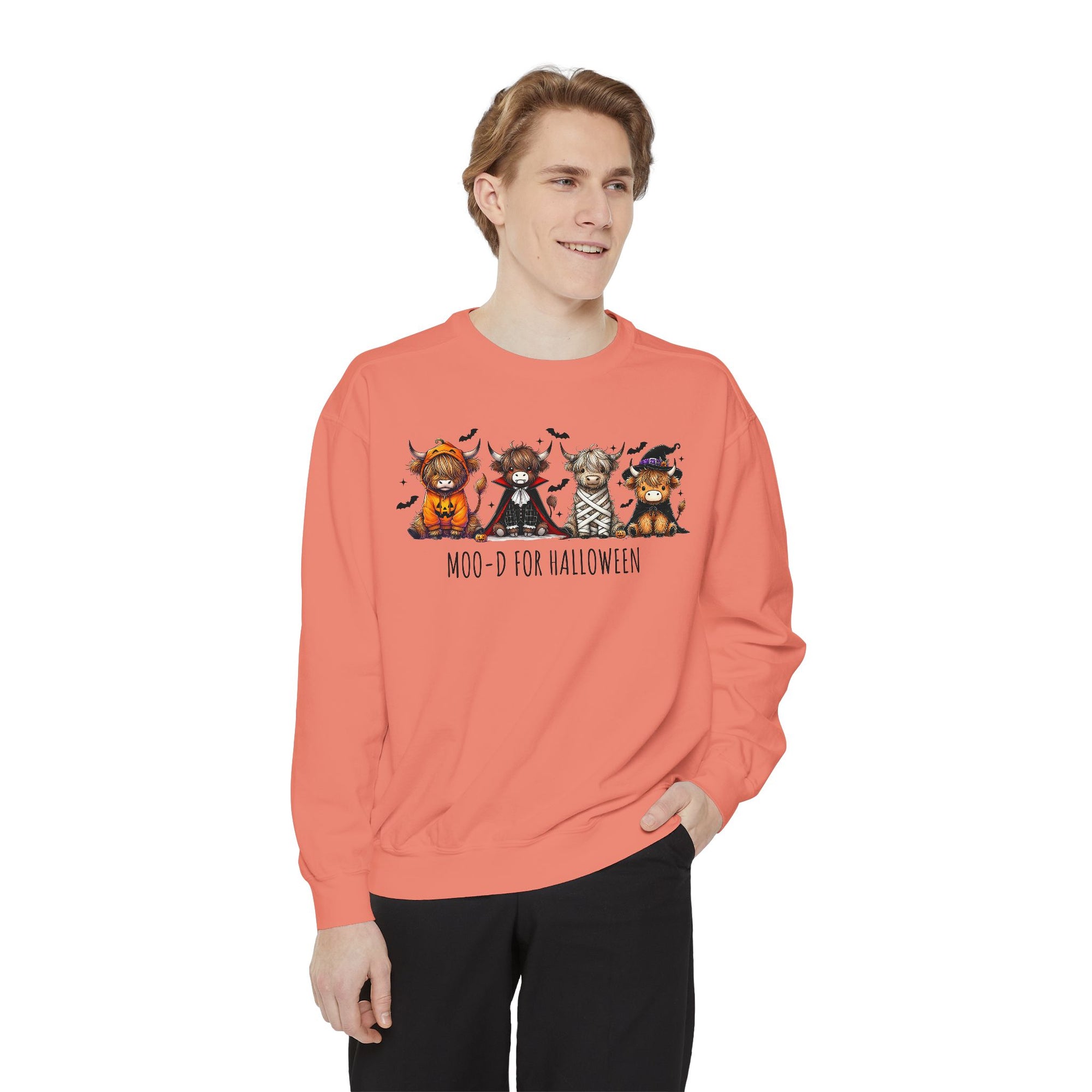 Halloween-Themed Garment-Dyed Unisex Sweatshirt, Cozy Fall Fashion, Cute Pet Designs, Perfect for Halloween Parties, Gift Idea