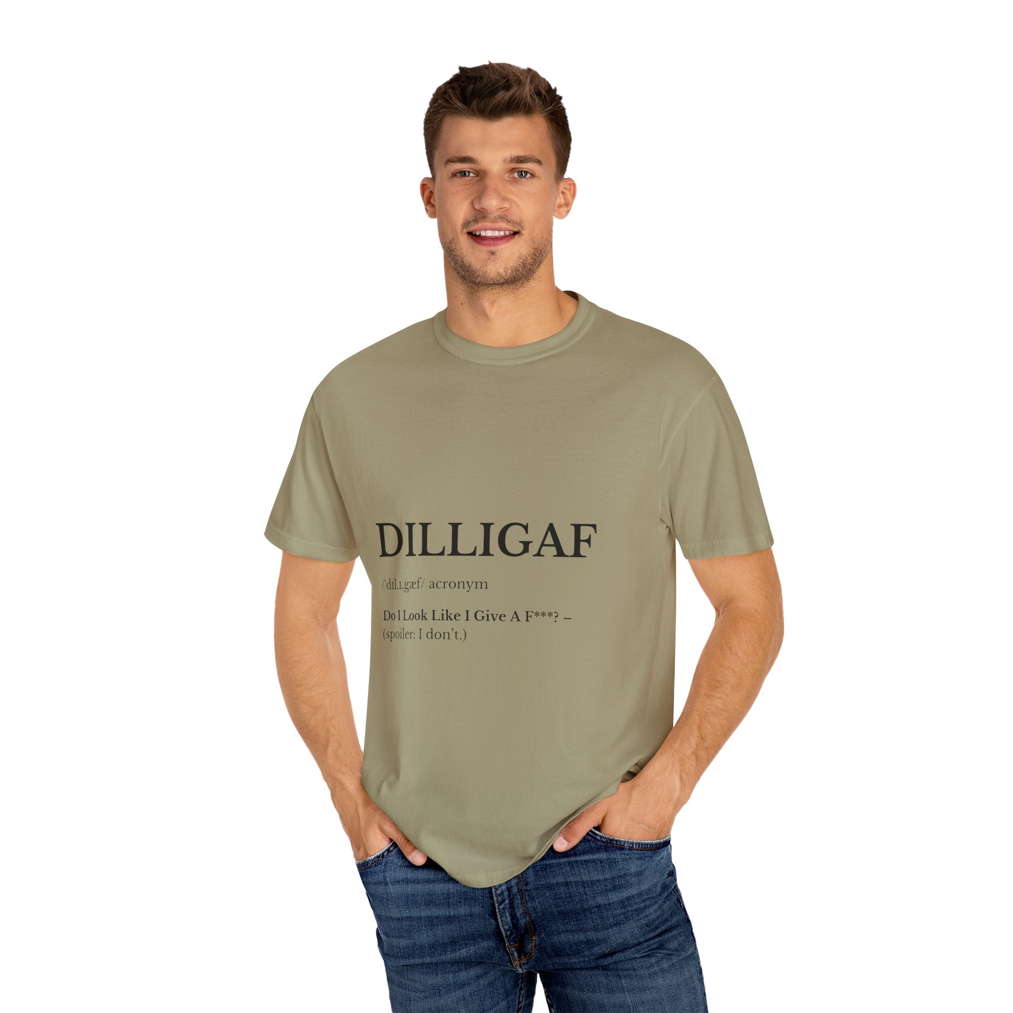 DILLIGAF Unisex Garment-Dyed T-Shirt, Casual Cool Tee, Unique Gift, Everyday Wear, Relaxed Vibe, Humor Shirt