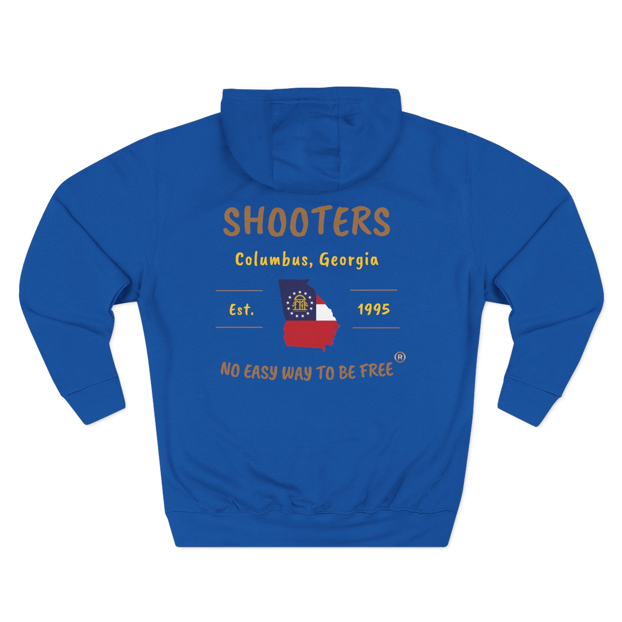 Shooter's Three-Panel Fleece Hoodie, Cozy Sweatshirt, Casual Streetwear, Unique Gift, Holiday Apparel, Stylish Layering