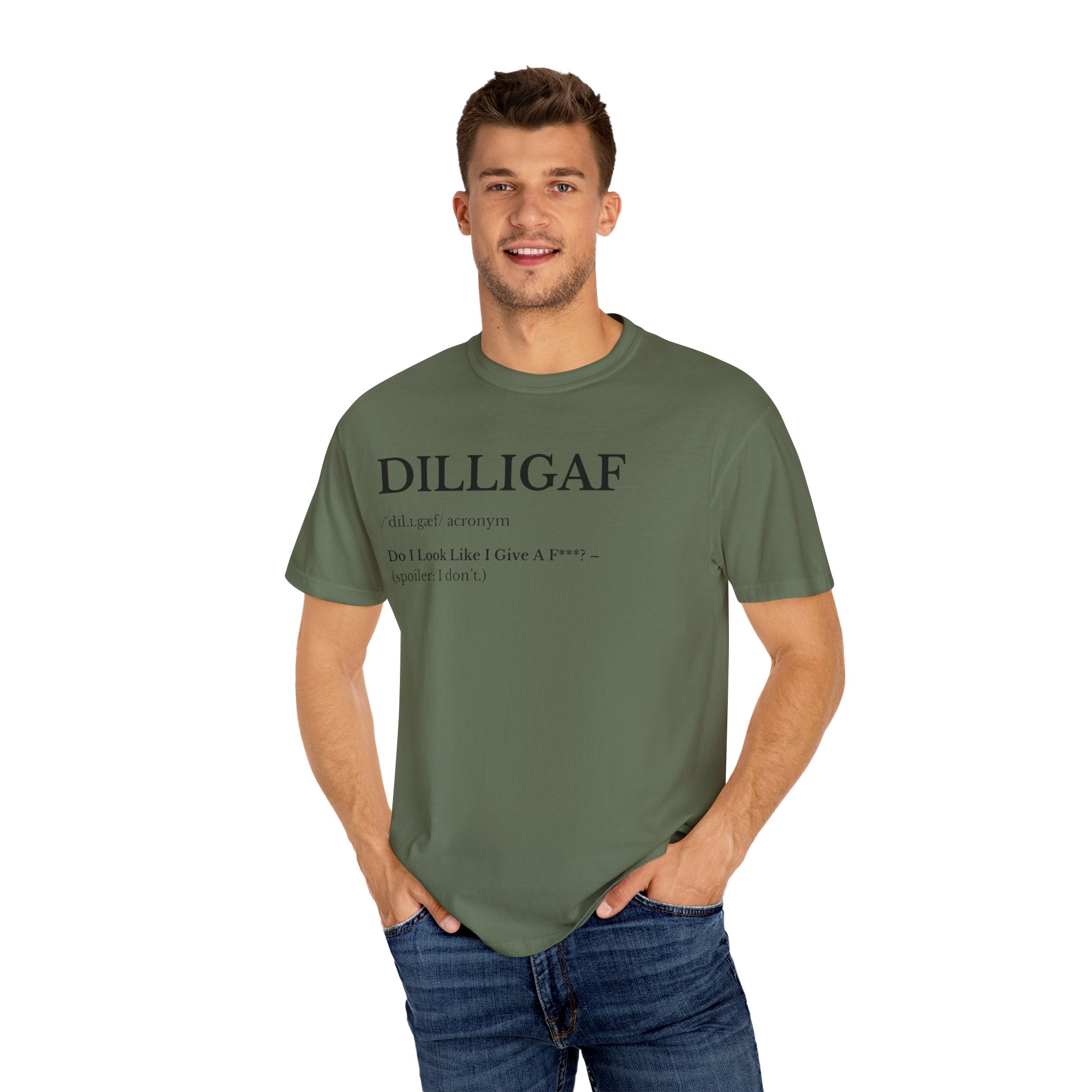 DILLIGAF Unisex Garment-Dyed T-Shirt, Casual Cool Tee, Unique Gift, Everyday Wear, Relaxed Vibe, Humor Shirt