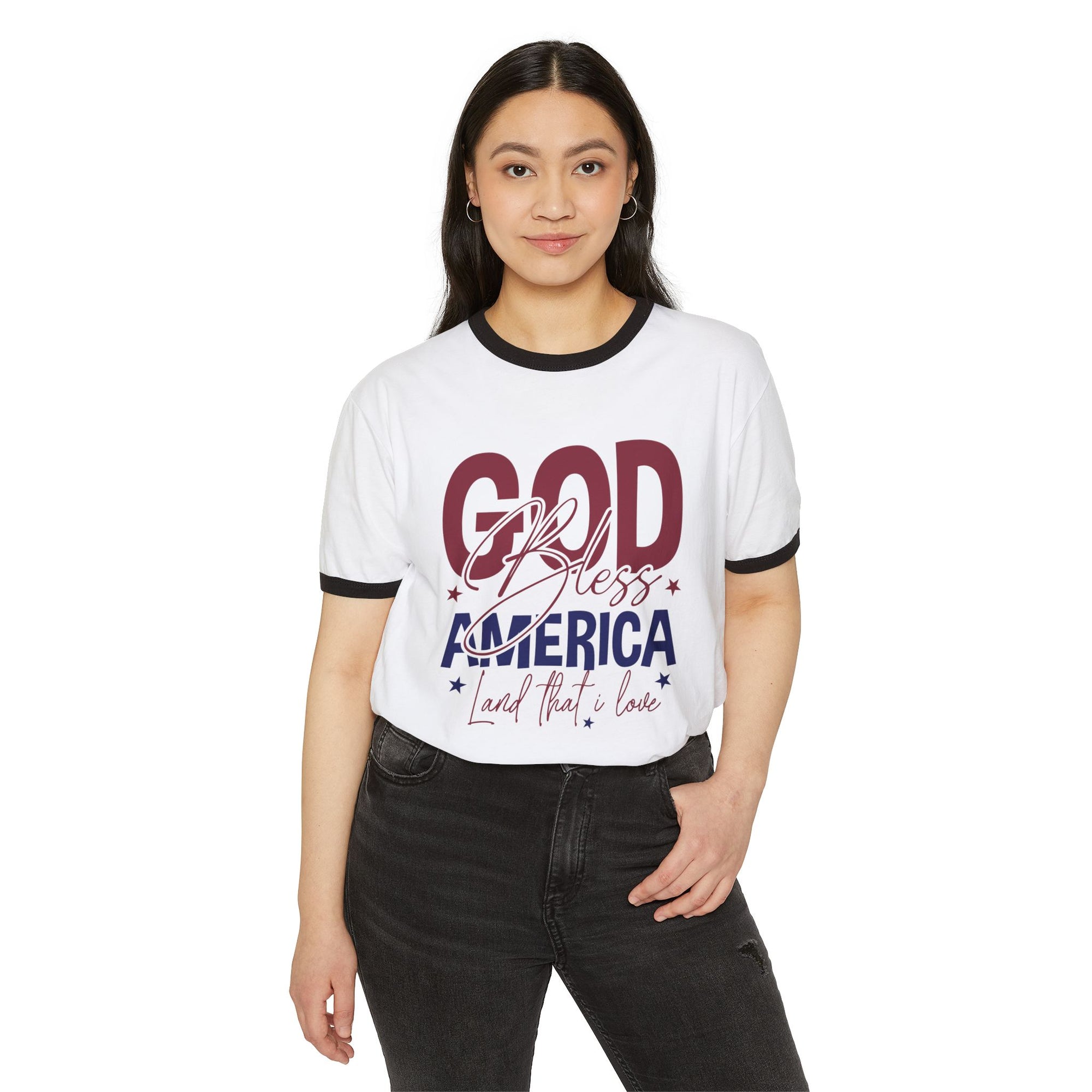 Ringer T-Shirt God Bless America Patriotic Tee