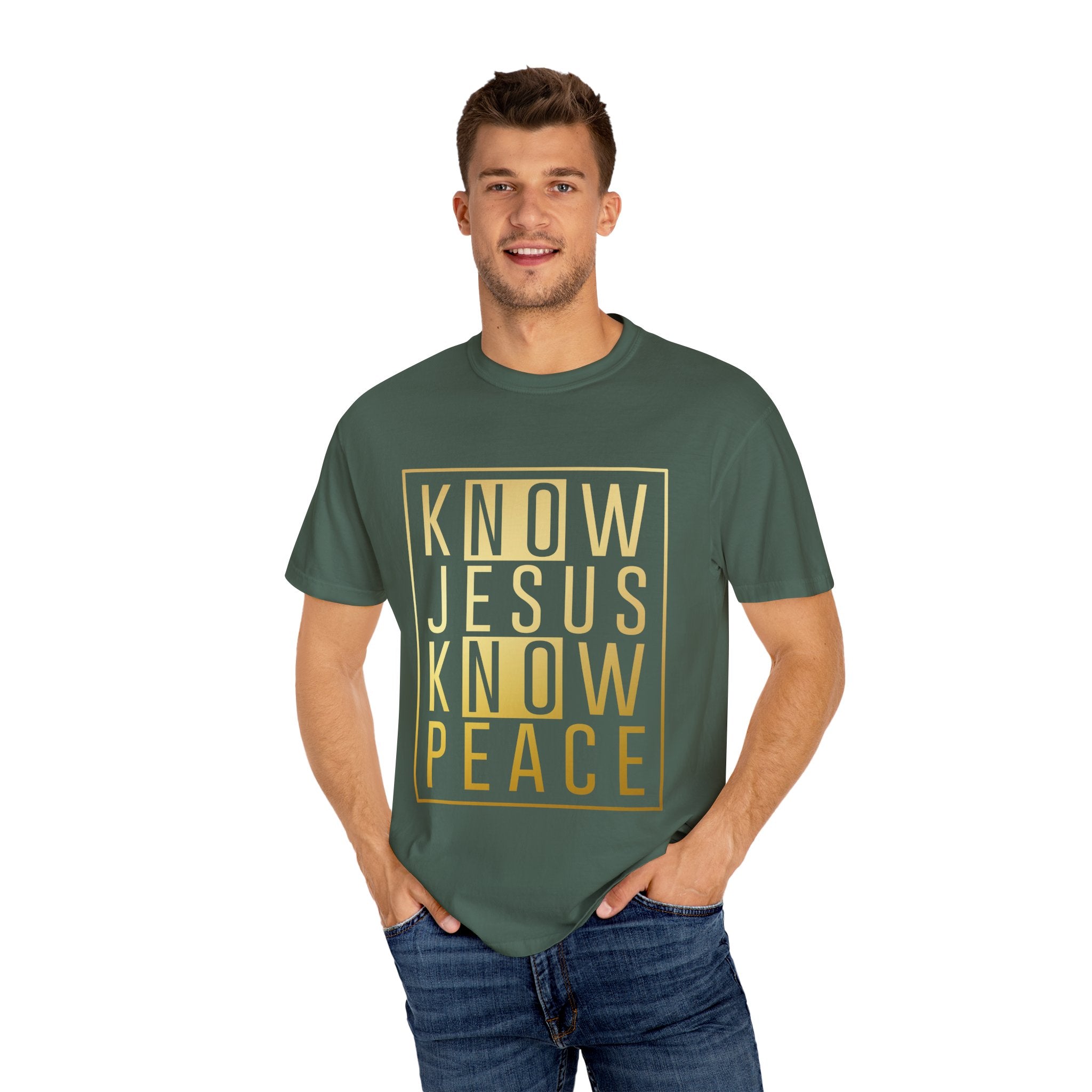 Know Jesus, Know Peace Unisex Garment-Dyed T-shirt | Inspirational Apparel for Faith, Church Events, Gifts, Casual Wear, Summer Outfits