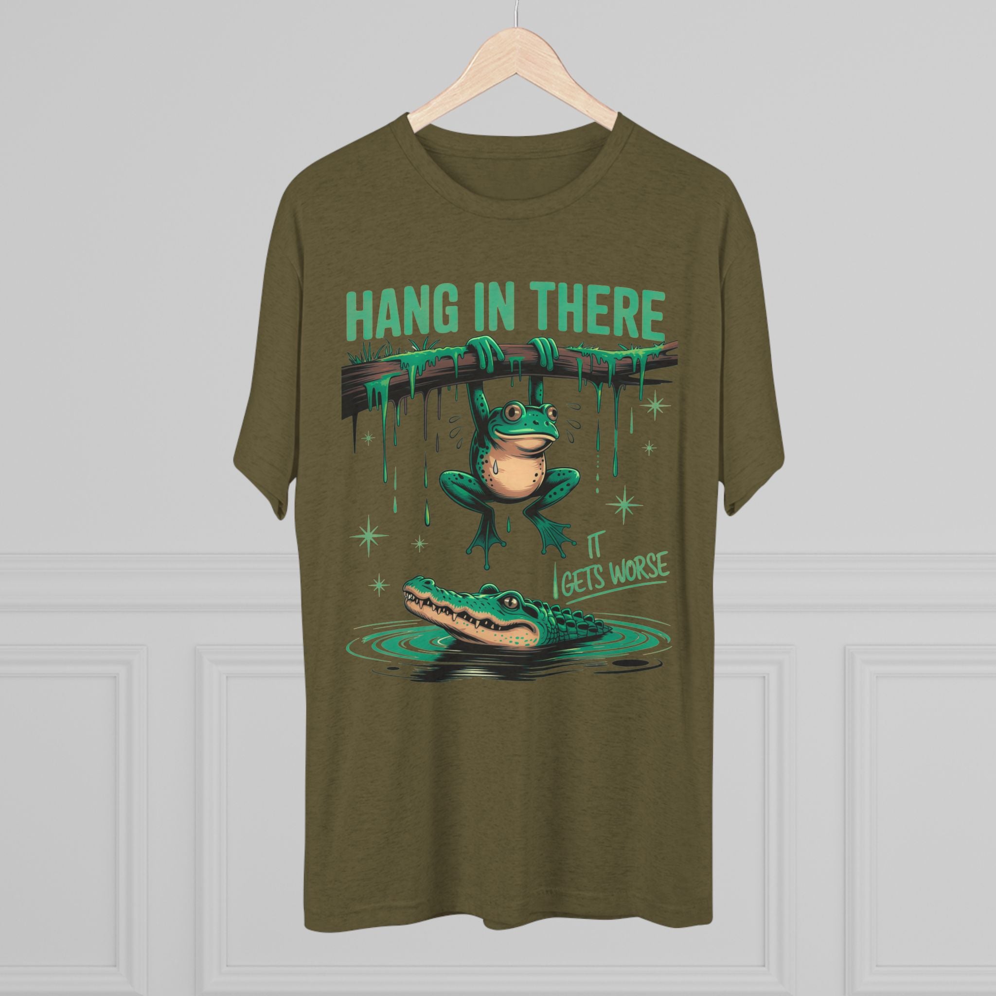 Hang In There Frog Unisex Tri-Blend Crew Tee, Funny Tee, Gift for Frog Lovers, Relaxed Fit T-Shirt