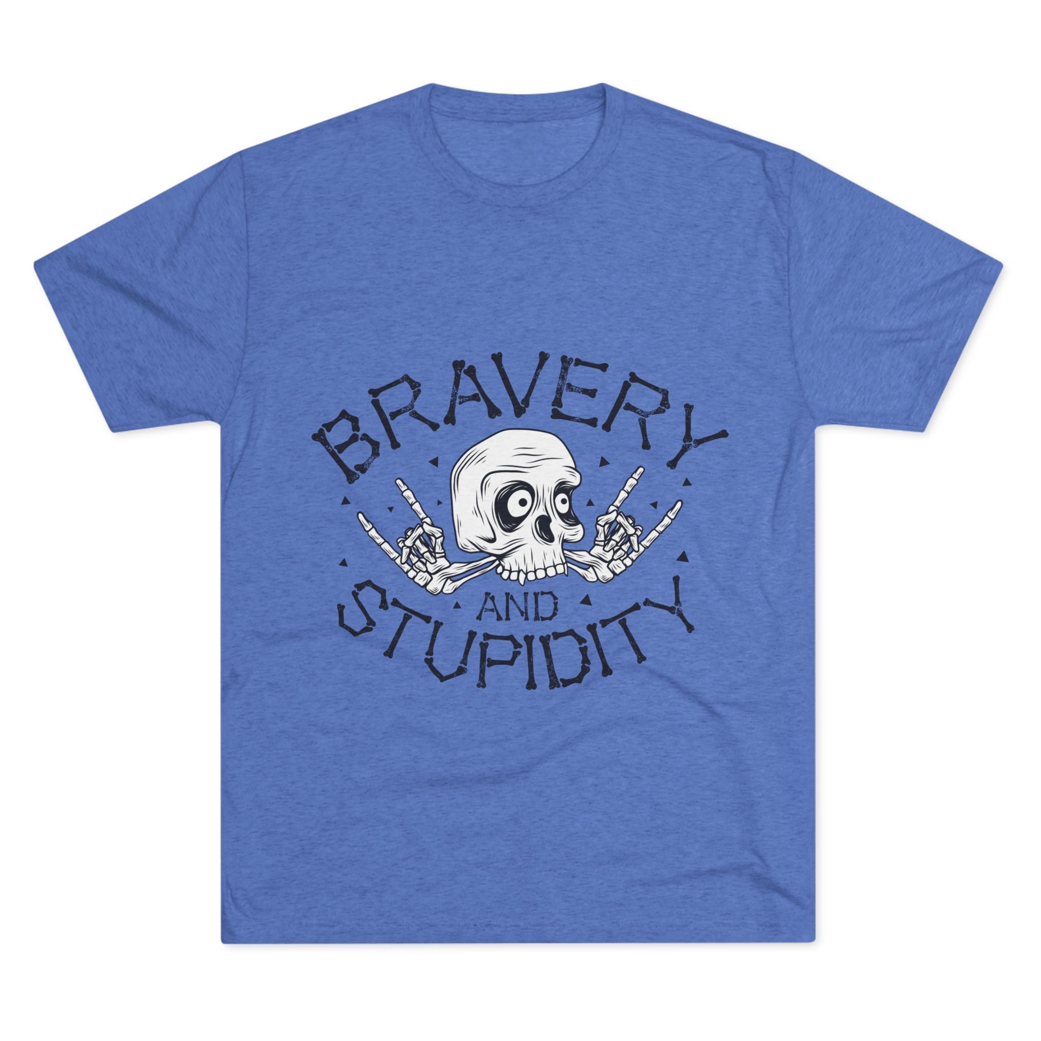 Skull Graphic Crew Tee - Bravery and Stupidity, Unisex T-Shirt, Casual Wear, Gift for Rebels, Halloween Apparel