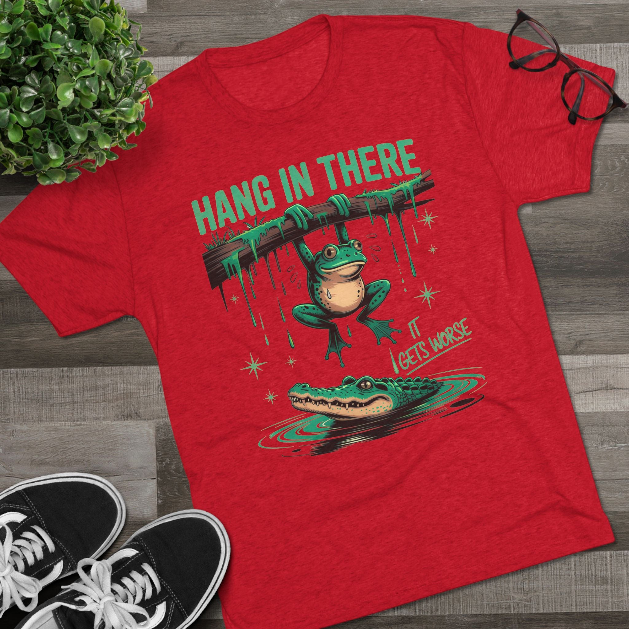 Hang In There Frog Unisex Tri-Blend Crew Tee, Funny Tee, Gift for Frog Lovers, Relaxed Fit T-Shirt
