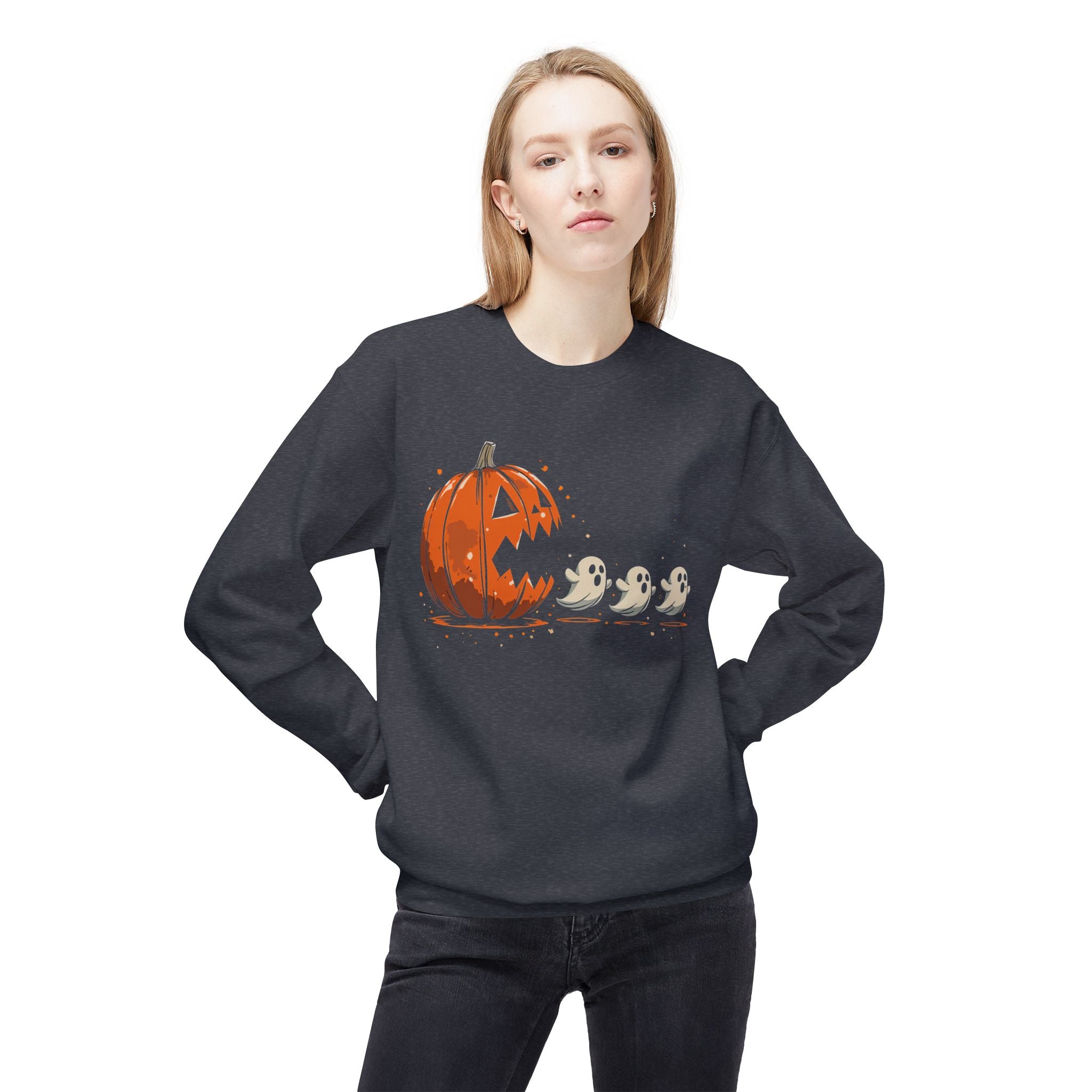 Halloween Ghost & Pumpkin Sweatshirt, Spooky Crewneck, Fall Fashion, Funny Sweatshirt, Halloween Apparel, Unisex Cozy Wear