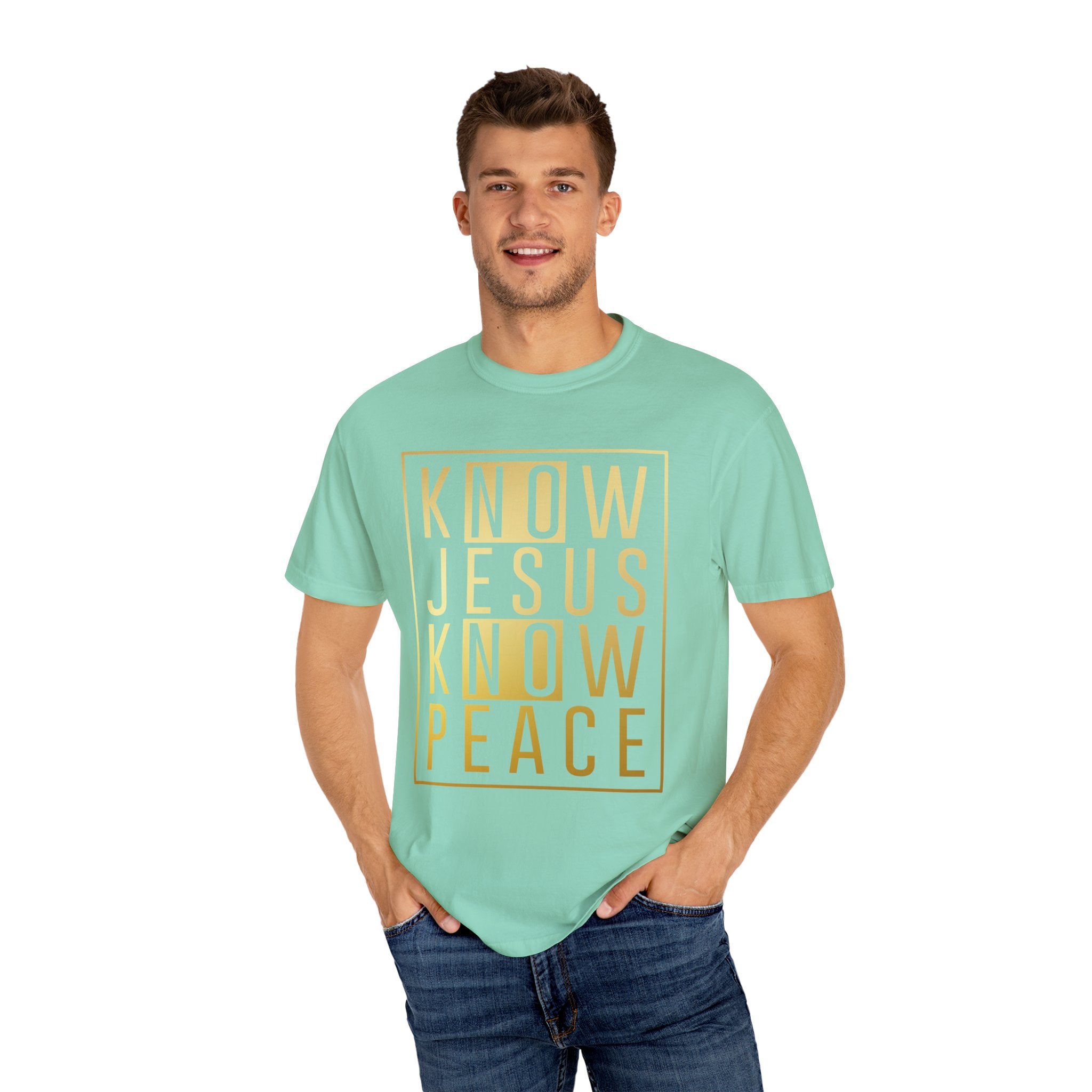 Know Jesus, Know Peace Unisex Garment-Dyed T-shirt | Inspirational Apparel for Faith, Church Events, Gifts, Casual Wear, Summer Outfits